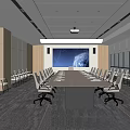Modern Conference Room Interior Design With Long Table Comfortable Chairs Large Screen And Ceiling Lights 3d model