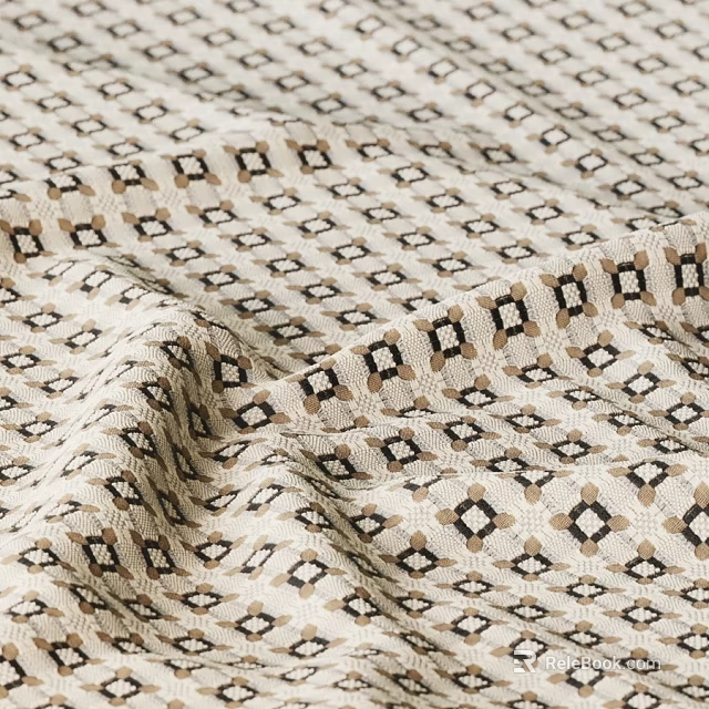 Beige Fabric With Geometric Pattern Black Brown Motifs And Soft Texture 3d model 