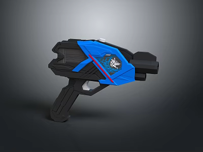 Blue And Black Toy Gun With Red Stripes And Emblem Design 3d model