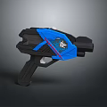 Blue And Black Toy Gun With Red Stripes And Emblem Design