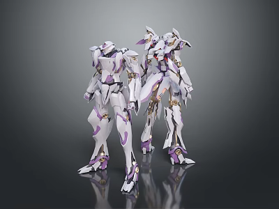 Game And Movie Characters White Purple Mecha With Futuristic Design Standing Pose 3d model