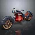 Vintage Unique Motorcycle Design With Red Body Black Tires And Classic Headlight