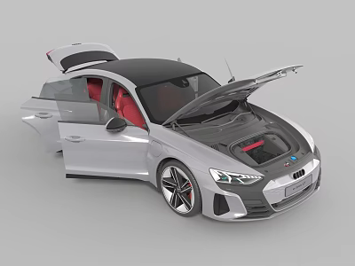 Silver Sports Car With Open Doors Hood And Red Interior Seats 3d model