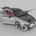 Silver Sports Car With Open Doors Hood And Red Interior Seats
