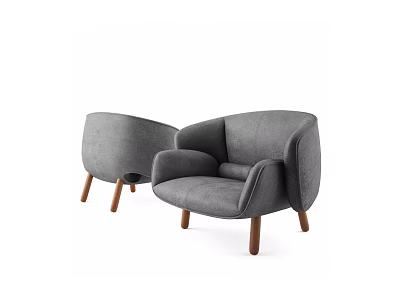 Gray Single Sofa With Wooden Legs Modern Stylish Design For Living Room 3d model