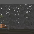 Modern Sofa Background Wall Design With Gray Texture And White Bird Decorations 3d model