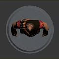 Bald Muscular Game Character With Red T-shirt Black Vest Ammunition Belt And Dark Boots