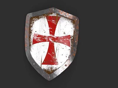 Rustic Medieval Shield Weapon With Red Cross Design White Background And Metal Border 3d model