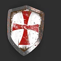 Rustic Medieval Shield Weapon With Red Cross Design White Background And Metal Border