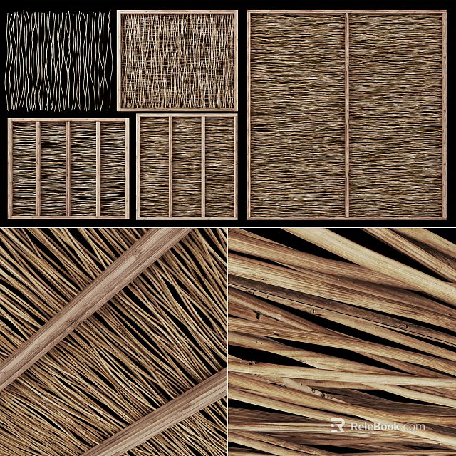 Various Woven Architectural Components With Wooden Frames And Intricate Grille Designs 3d model 