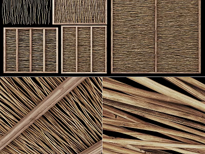Various Woven Architectural Components With Wooden Frames And Intricate Grille Designs 3d model