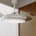 Ceiling Mounted White Air Conditioning Fan With Light And Window Blinds Wooden Wall