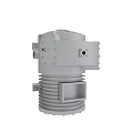Gray Industrial Mechanical Component With Cylindrical Body Bolted Connections And Cooling Fins