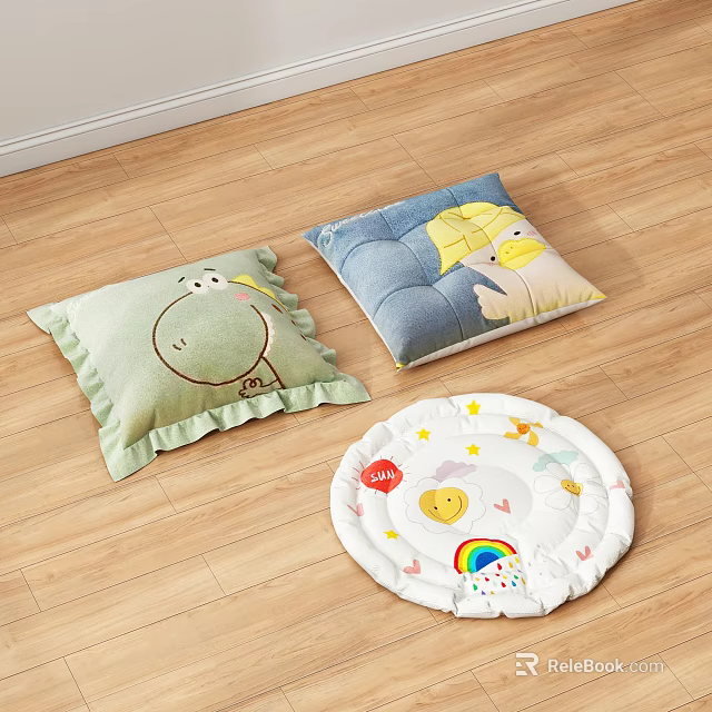 Cute Decorative Pillows With Dinosaur Blue Cartoon And Rainbow Star Designs 3d model 