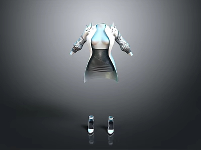 Modern Metallic Fashion Dress With Stylish Long Sleeves And High Heels 3d model