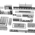 Different Types of Modern Kitchen Appliances with Cabinets Stovetops Ovens and Range Hoods