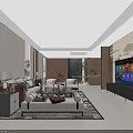 Modern Living and Dining Room Interior With Sofa Coffee Table TV Plants And Lighting Design