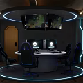 Modern Hi tech Internet Cafe Interior With Round Gaming Table Multiple Screens And Neon Lights 3d model