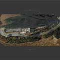 Ancient Architecture Model On Hill Slope With Green Trees And Pathway Surroundings