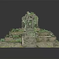 Ancient Ruins Model Displaying Multi Tiered Platform with Stone Walls Green Vegetation and Steps 3d model