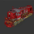 Red and Gray TEM Train Model With Yellow Stripe Wheels On Reflective Surface 3d model