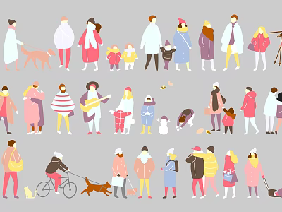 Group of People Enjoying Various Activities With Dogs Cycling and Casual Outfits 3d model