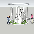 Modern Circular Display Structure With White Pillars Green Base And People Visiting 3d model