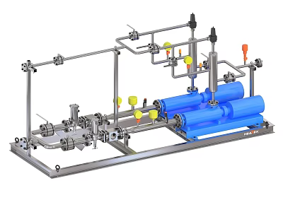 Industrial Equipment With Piping System Blue Cylindrical Tanks Valves And Metal Frame Structure 3d model