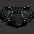 Sci Fi Game Movie Character Bust With Futuristic Black Green Armor And Glowing Blue Accents