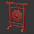 Traditional Brass Musical Gong Instrument with Wooden Frame Stand and Hanging Mallet