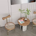 Modern Minimalist Table And Chairs Set With Wall Art Floor Lamp And Potted Plant