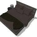 Modern Dark Brown Double Bed With Pillows Blanket And Nightstand Decorative Lamp