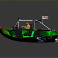 Sporty Recreational Boat With Green Black And American Flag 160H Logo Open Top Driver Seat