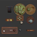 Traditional Chinese Tea Ceremony Setup With Wooden Tray Teapot Fruits And Vegetables