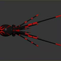 Black and Red Spider with Shiny Legs and Decorative Design 3D Render on Gray Background