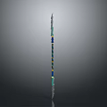 Decorative Spear With Blue Yellow Patterns On Long Shaft And Sharp Blade