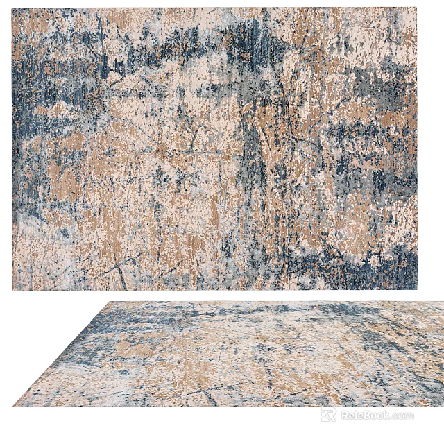 Modern Square Rug With Abstract Blue Beige Gray Textured Artistic Pattern Design 3d model