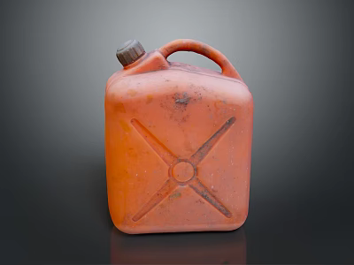 Orange Plastic Jerry Can with Handle and Screw Cap Stained Surface and Cross Pattern Base 3d model