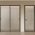 Modern Interior Double Doors Featuring Vertical Glass Stripes And Black Metal Frames Design