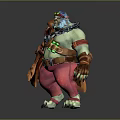 3D Orc Character Design With Colorful Hat Orange Cloak Green Skin And Red Pants
