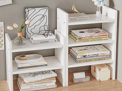 Modern Simple White Bookshelf Storage Rack With Books Decorative Items And Storage Box 3d model