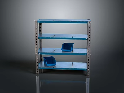 Blue Metal Shelving Unit With Multiple Tiers And Blue Storage Baskets 3d model