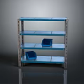 Blue Metal Shelving Unit With Multiple Tiers And Blue Storage Baskets