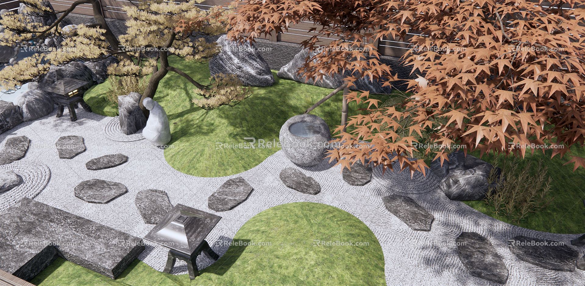 New Chinese Courtyard Dry Landscape Courtyard Garden rockery waterscape stone landscape tree maple tea table tea table and chair 3d model