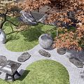 New Chinese Courtyard Dry Landscape Courtyard Garden rockery waterscape stone landscape tree maple tea table tea table and chair 3d model