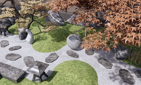 New Chinese Courtyard Dry Landscape Courtyard Garden rockery waterscape stone landscape tree maple tea table tea table and chair 3d model