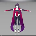 3D Fantasy Female Character Purple Hair Red Cape Black Outfit Creature Design