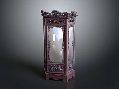 Traditional Chinese Wooden Lantern Set With Ornate Carved Frame Clear Glass Panels And Classic Design 3d model