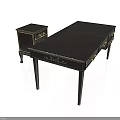 Elegant Classic Black Lacquered Desk with Gold Accents and Matching Side Table