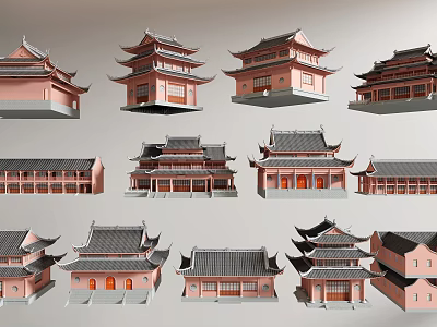 Traditional Ancient Architecture Featuring Classic Roof Structures And Overhanging Eaves 3d model